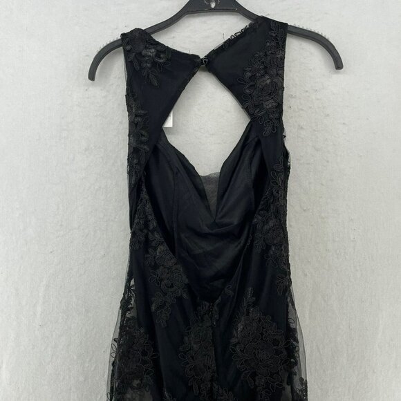 Fashion Nova Finally Blossomed Maxi Dress S Black Floral Lace Mesh See Through - Picture 9 of 12